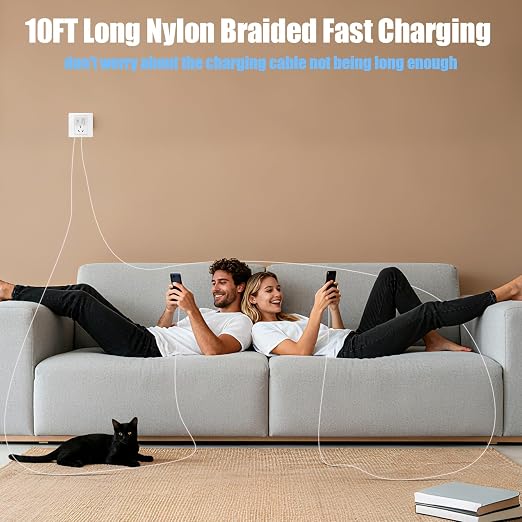 Dual Port USB A/C Charger for iPhone 16 Pro 10FT Woven USB C Fast Cable - Image 7