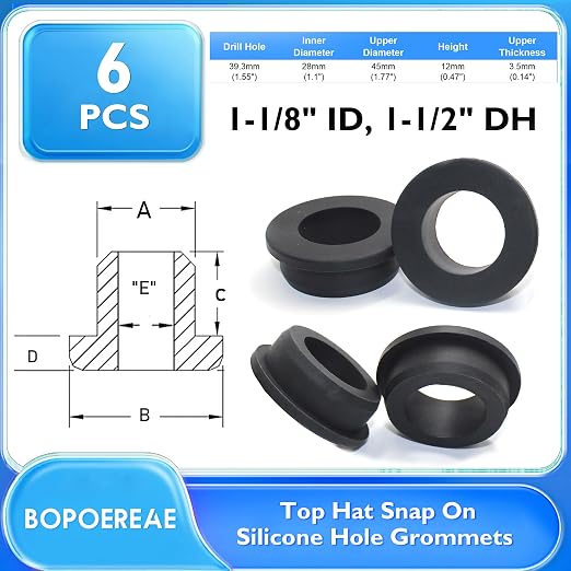 6 Pcs 1-1/2" Drill Hole, 1-1/8" ID Silicone Rubber Grommets - Image 8