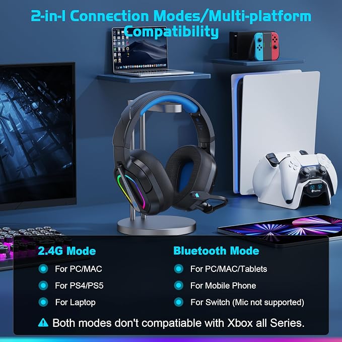FC200 Wireless Gaming Headset for PS5, PS4-2.4GHz USB Foldable Headphones - Image 7