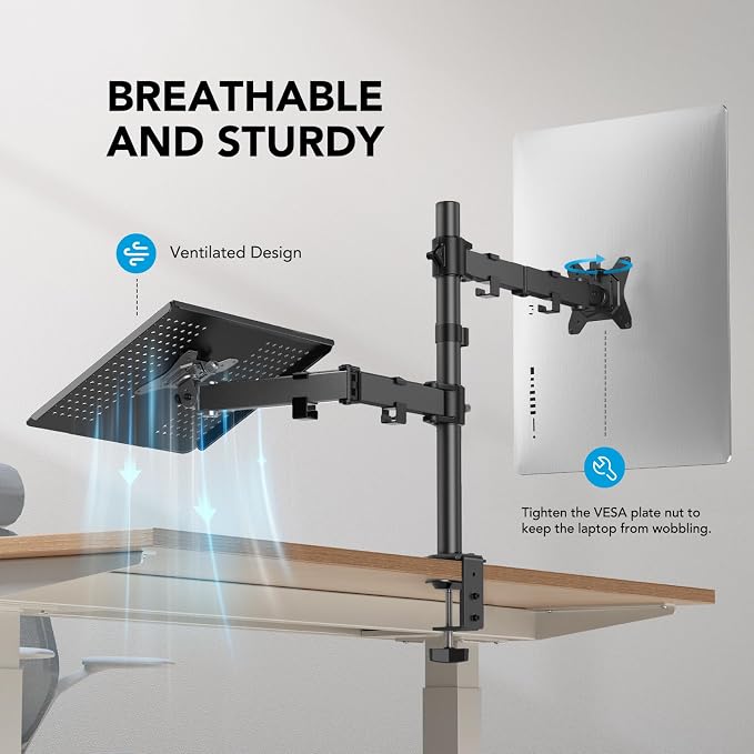 HUANUO Adjustable Monitor Stand, Single Arm Desk Mount - Image 5