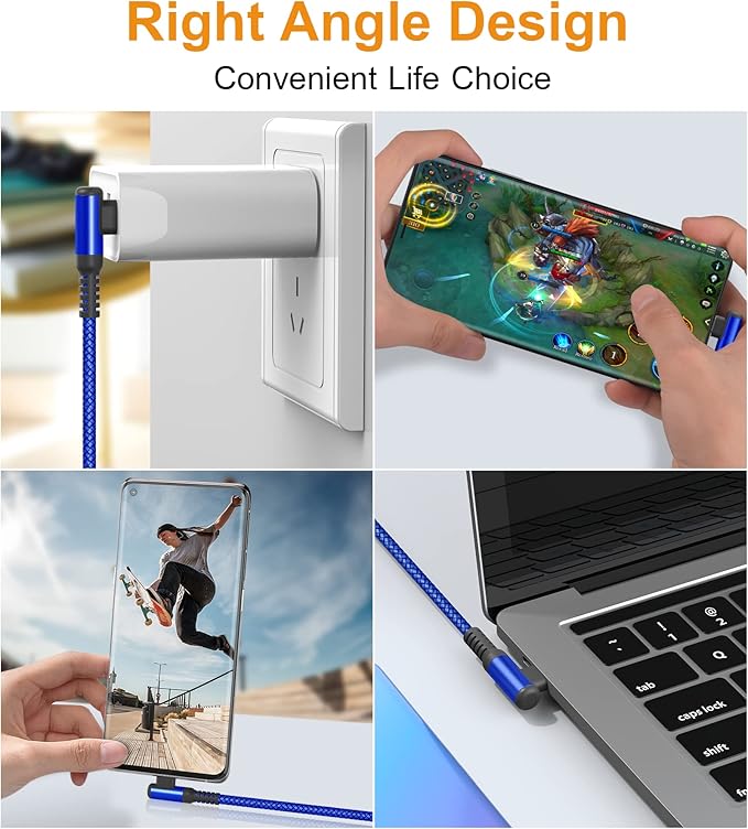 sweguard USB C Cable Right Angle, USB Type C iPhone 15 Charger Cable Nylon - Image 4