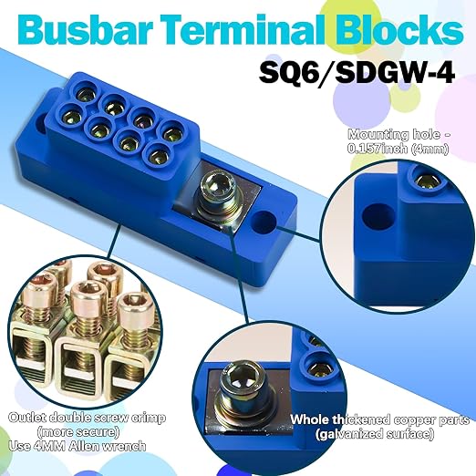 Busbar Terminal Block 1-in-4-Out | 12V-690V 60A High Current Power Distribution - Image 2