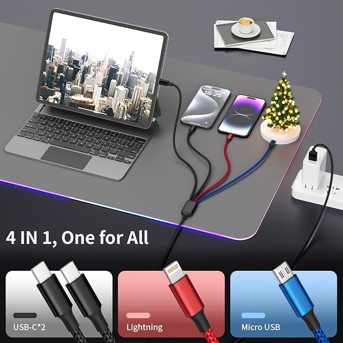 Travel Essentials, Dual Type-C 4 in 1 Multi Charging Cable - Image 3