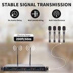 Wireless Microphone System, 4-Channel UHF Wireless Mic, Fixed Frequency Metal - Image 2