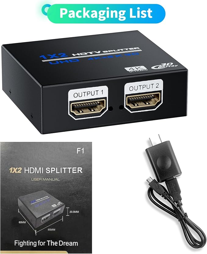 HDMI Splitter 1 in 2 Out 4K, 1x2 Powered HDMI Multi-Port Adapter - Image 7