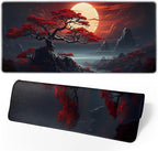 Darkness Red Moon Desk Mat Japanese Mouse Pad, Large Japanese Desk Mat by Brecoy