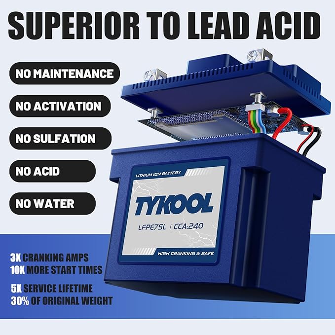 YTZ7S / YTX7L, 12V 4Ah 240CCA LiFePO4 Motorcycle Battery, Powersports Battery - Image 3