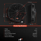 A-Premium 16'' 16 inch Slim Fan Pull Universal Electric Radiator Cooling Fan - Image 2