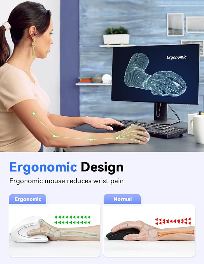 TECKNET Ergonomic Mouse, 4800 DPI Wireless Vertical Mouse - Image 2