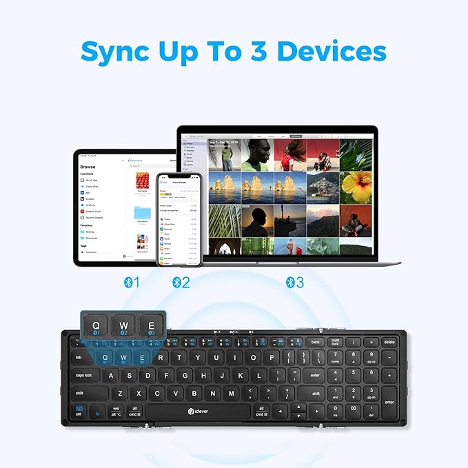 iClever Portable Keyboard, BK09 Foldable Bluetooth Keyboard - Image 3