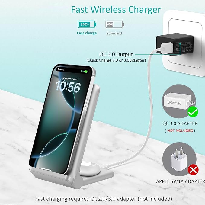 2 in 1 Wireless Charger, Foldable 20W Fast Wireless Charging Stand Compatible - Image 6
