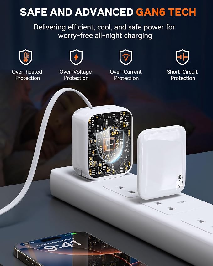 35W Retractable USB-C Wall Charger, Fast Charging Block - Image 4
