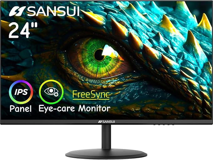 SANSUI Computer Monitor 24 inch IPS Eye Care 1080P Display HDMI, VGA Ports by SANSUI