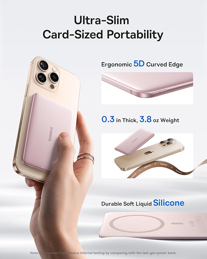 Baseus Picogo Power Bank, 0.3" Ultra Slim 5000mAh MagSafe Portable Charger - Image 2