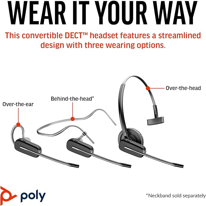 Poly CS540 Wireless DECT Headset – Single Ear Convertible – Connects to Desk - Image 2