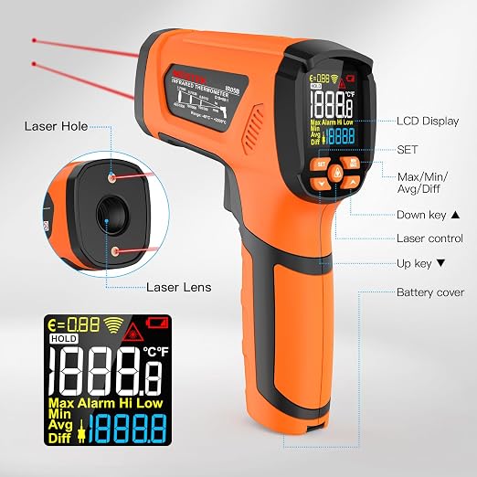 -40℉~3632℉, MESTEK Infrared Thermometer Temperature Gun, High Temp Thermometer - Image 7