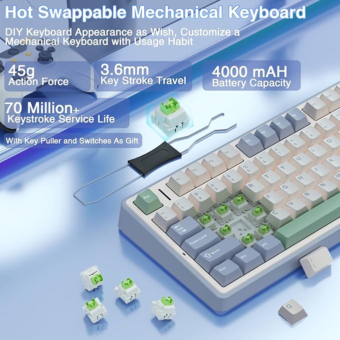 AULA F75 75% Wireless Mechanical Keyboard, Hot Swappable Creamy Keyboard - Image 4