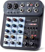 4 Channel DJ Audio Mixer, DJ Mixers Sound Board, Sound Mixer Board XLR 1/4" by Boeska