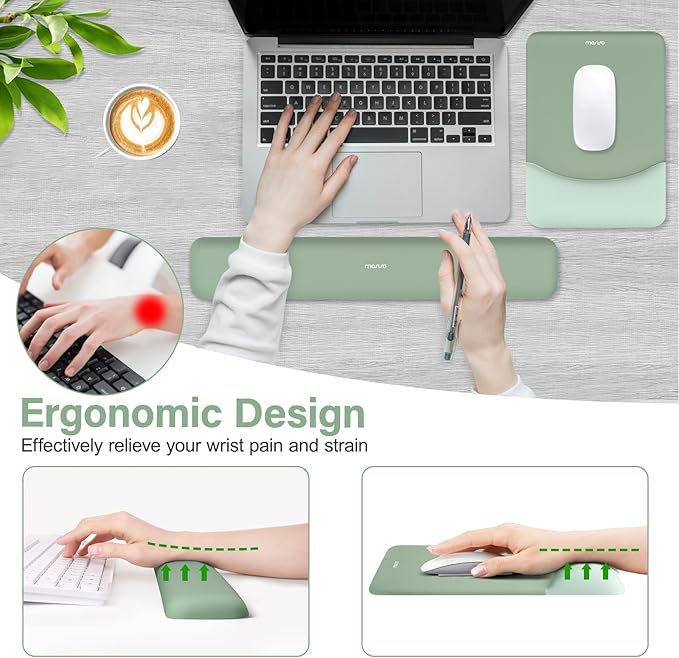 MOSISO Wrist Rest Support for Mouse Pad&Keyboard Set, Rectangular Ergonomic - Image 3