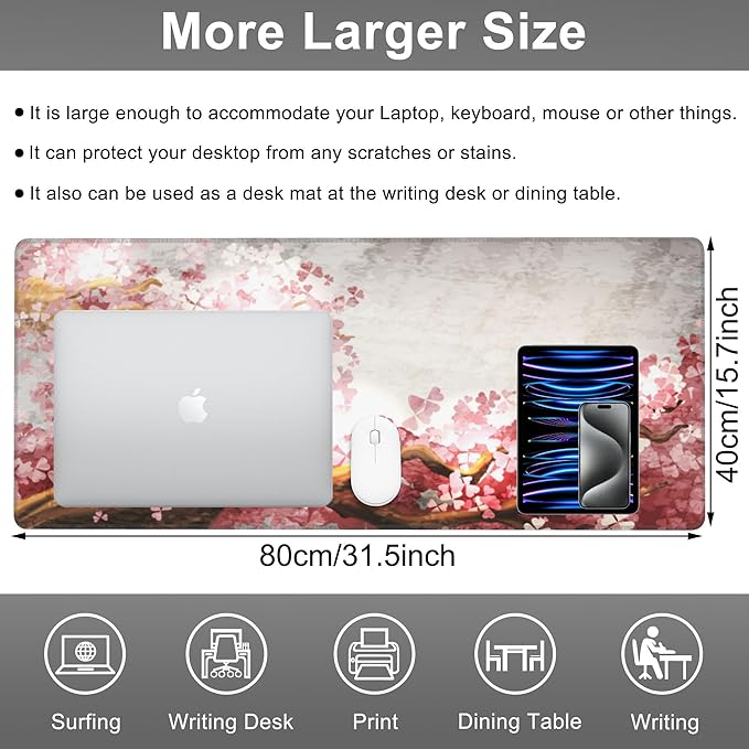 Mouse Pad, Large Blooming Sakura Desk Mat, Extended Non-Slip Gaming Keyboard - Image 2