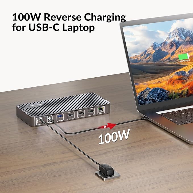 Docking Station Triple Monitor, 100W Laptop Charging, 10Gbps USB-C/A, Plug & - Image 4