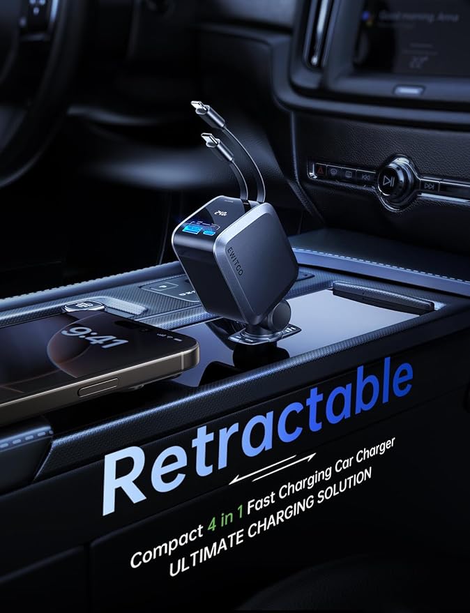 Retractable Car Charger, Car Accessories, 72W Fast Charging USB C Car Charger - Image 4