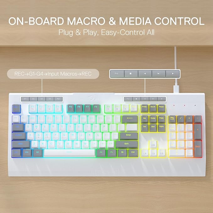 Redragon K525 RGB Backlit 104 Keys Wired Membrane Gaming Keyboard w/ 5 - Image 3