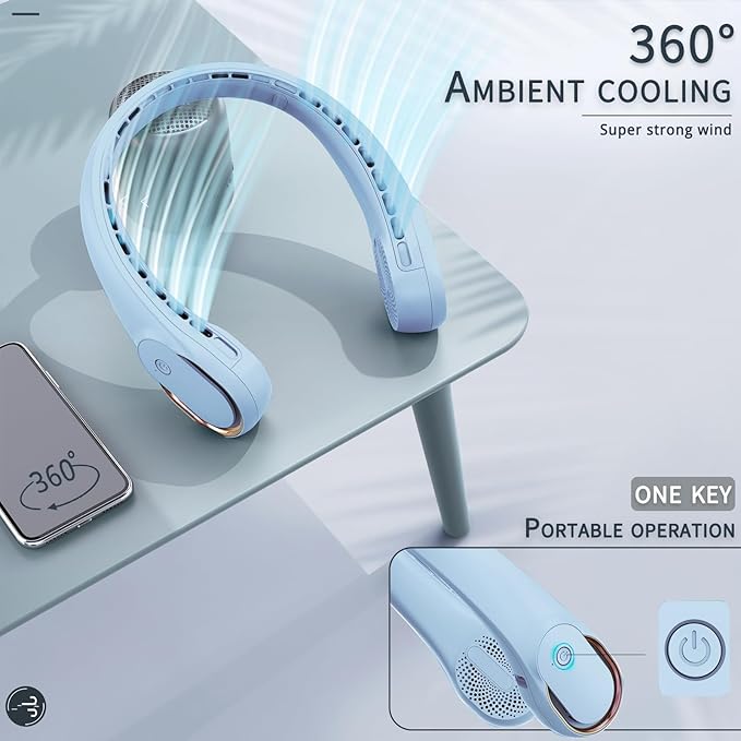 Neck Fan, Bladeless Neck Fan, USB Rechargeable Personal Fan, 4000 mAh Battery - Image 5
