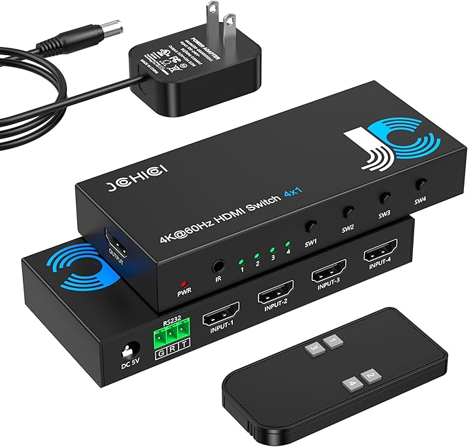 HDMI Switch 4 in 1 Out 4K@60Hz, 4 Ports HDMI Switcher Selector by JCHICI