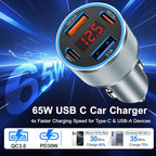 iPhone Fast Car Charger, 65W 4-Port USB C Car Phone Charger Adapter - Image 3