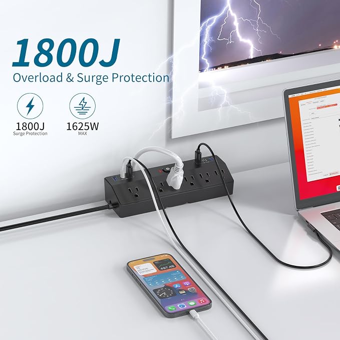 Desk Clamp Power Strip with 40W Fast Charging Station, JXGUCAT 10ft Flat Plug - Image 3