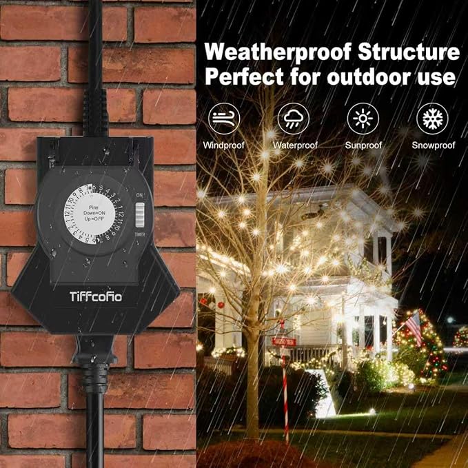Outdoor Timer Outlet Waterproof, 24 Hour Mechanical Light Timer Outdoor - Image 5