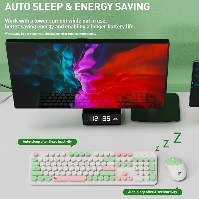 Wireless Keyboard and Mouse Set, 105 Keys Full-Size Cute Colorful Keyboard and - Image 4