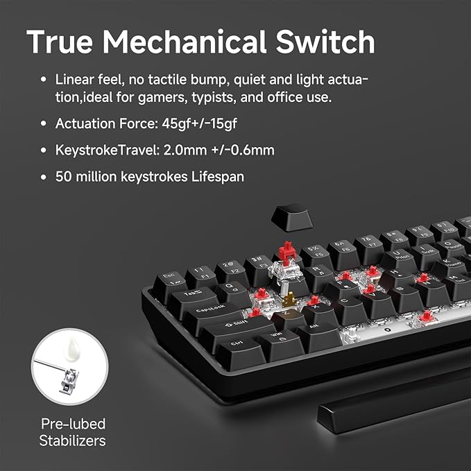 TMKB 60% Mechanical Gaming Keyboard, LED Backlight, Anti-Ghosting, Detachable - Image 3
