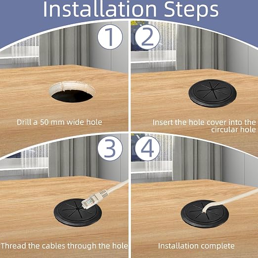6-Pack Black Desk Grommet Cable Management Kit - Image 4