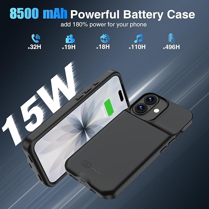 GIN FOXI Battery Case for iPhone 17, Charging Case Charger 8500mAh Ultra-Slim - Image 3