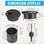 1-3/8" Black Desk Grommet with Bi-Metal Hole Saw, JTemgle Plastic Cable Hole - Image 2