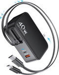 4-in-1 Retractable Gan Wall Charger Plug, Travel Essentials Brick Multiport USB by HATALKIN