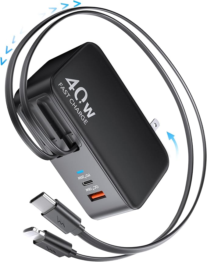 4-in-1 Retractable Gan Wall Charger Plug, Travel Essentials Brick Multiport USB by HATALKIN
