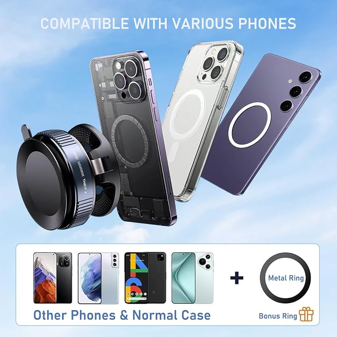 Vacuum Magnetic Phone Holder, 360° Adjustable Magnetic Car Mount, Foldable - Image 7