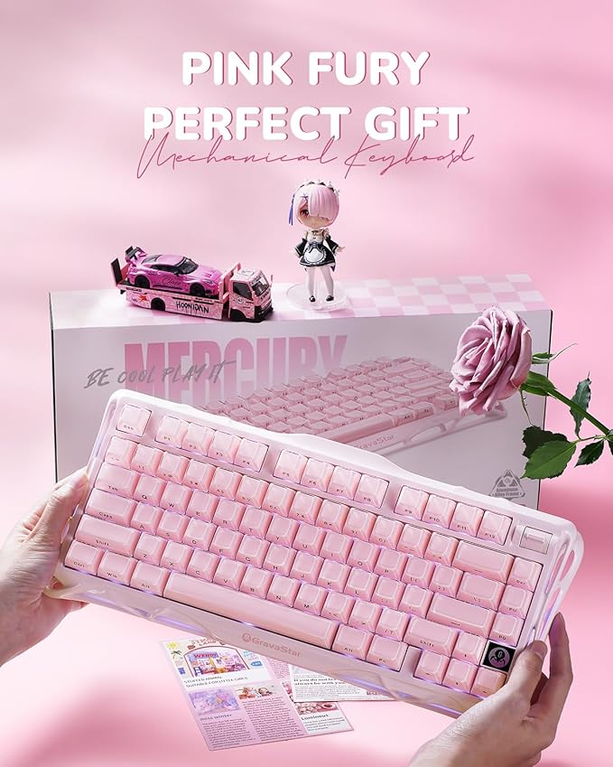 GravaStar Mercury K1 75% Pink Wireless Keyboard, Aluminum Alloy Exoskeleton - Image 8