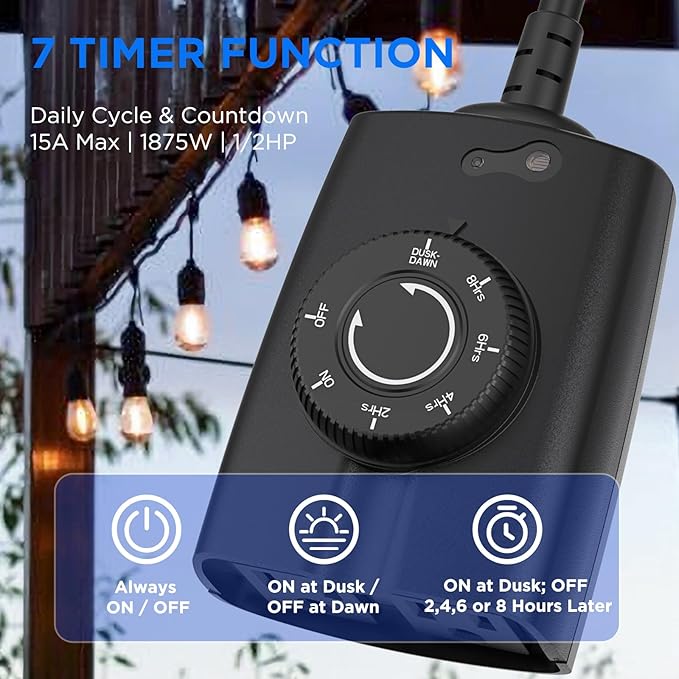 G-Homa Outdoor Timer, Dusk to Dawn Timer, Outdoor Light Timers Waterproof - Image 3