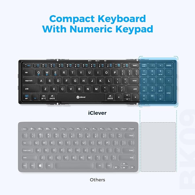 iClever Portable Keyboard, BK09 Foldable Bluetooth Keyboard - Image 2