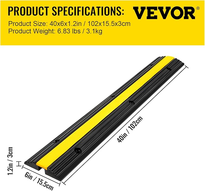 Happybuy 4 Pack of 1-Channel Rubber Cable Protector Ramps Heavy Duty 18000Lbs - Image 7