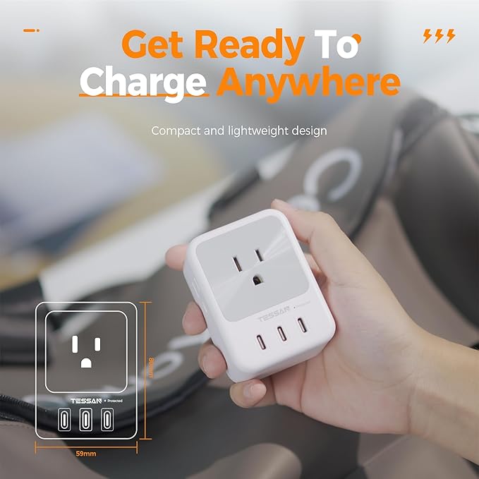 USB Multi Plug Outlet Splitter, TESSAN Surge Protector 4 Outlet Extender - Image 6