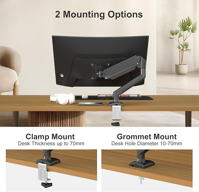 PHOLITEN Single Monitor Mount Fits 13-32 inch, 4.4-19.8lbs, Fully Adjustable - Image 4