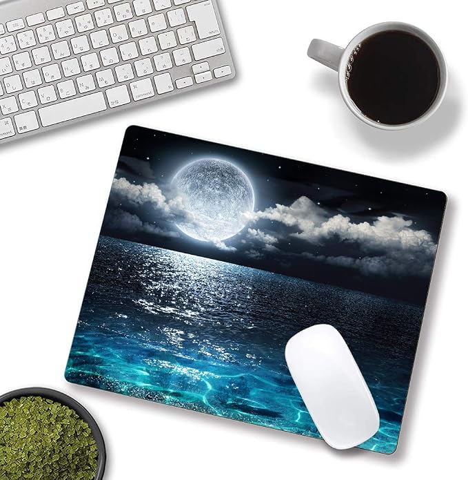 Moon Illuminating The Clear Blue Ocean Design Mouse Pad, Mouse Mat Square - Image 4
