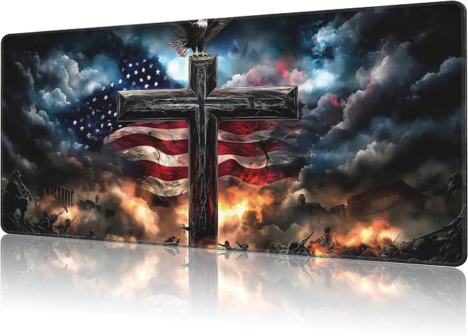 Mouse Pad Large A Cross with an Eagle Non-Slip Game Desk Mat with Stitched Edge by NIYLYNSYN