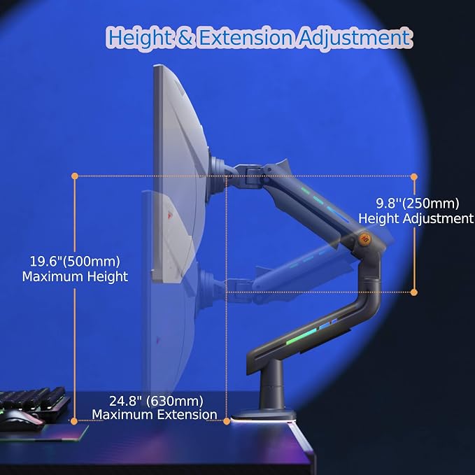 Gaming Monitor Arm for Flat/Ultrawide/Curved Monitors 32 to 60 inch, Heavy Duty - Image 6