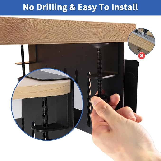 LUKETURE Laptop Holder, Steel Desk Side Storage, No Drill Standing Desk - Image 7